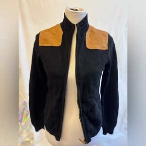Women’s Vintage Charter Club Sweater Zip Up‎ Size Small With Leather Patches
